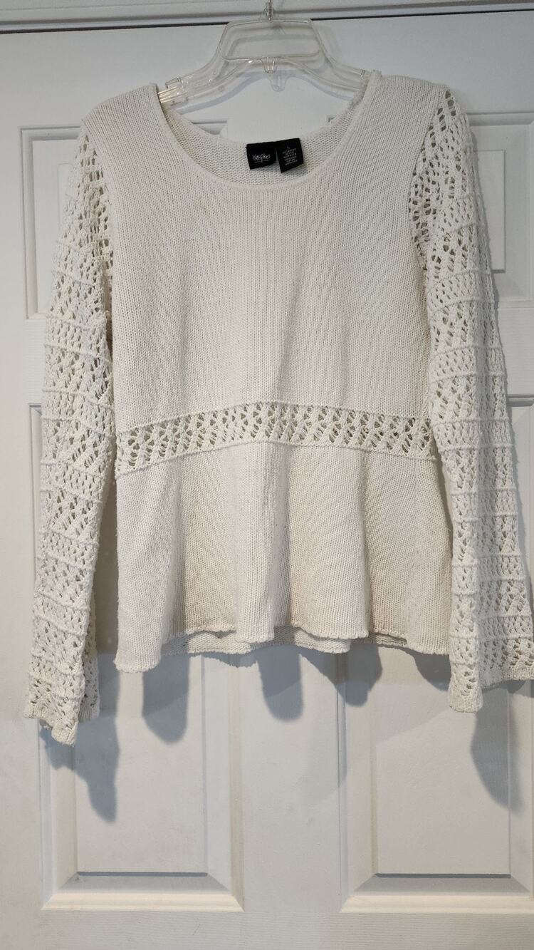 Vintage Mossimo Made in USA Crochet Open Knit Sweater Cream Boho L #479